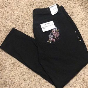 Black embroidered skinny jeans